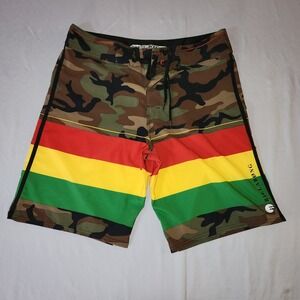 Billabong Platinum X Board Shorts Mens 33 Camo Rasta Stripe PX2 Stretch M1041INV